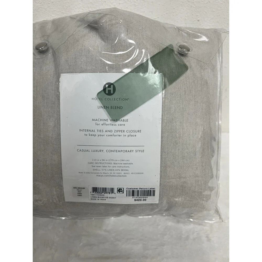 Hotel Collection Linen/Modal Blend King Duvet + 2 Pillowcases Natural Color NEW